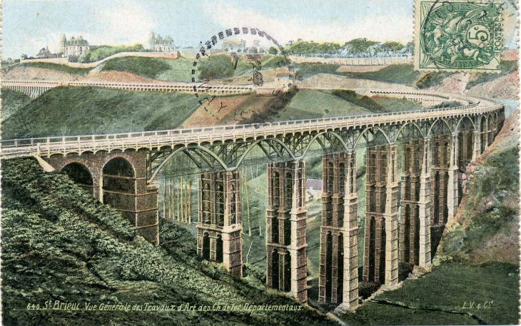 Vue Générale des Travaux d'Art des Chemins de Fer départemantaux (carte postale de 1907)  - Saint-Brieuc