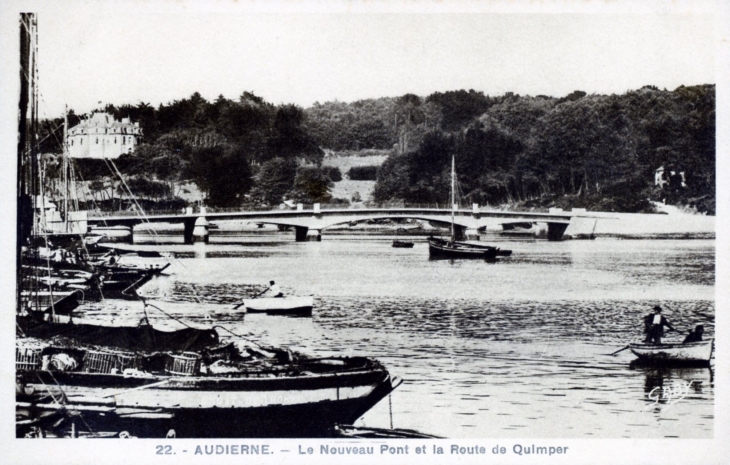Le Nouveau Pont et la route de Quimper, vers 1910 (carte postale ancienne). - Audierne