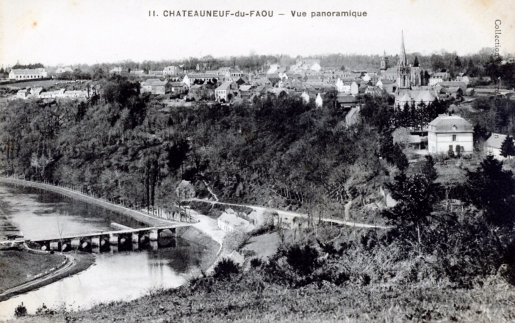 Vue panoramique, vers 1920 (carte postale ancienne). - Châteauneuf-du-Faou