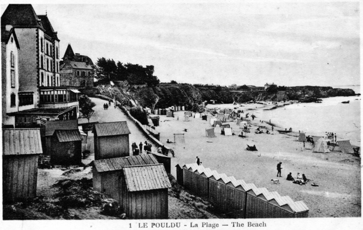 Le Pouldu, la plage, vers 1930 (carte postale ancienne). - Clohars-Carnoët