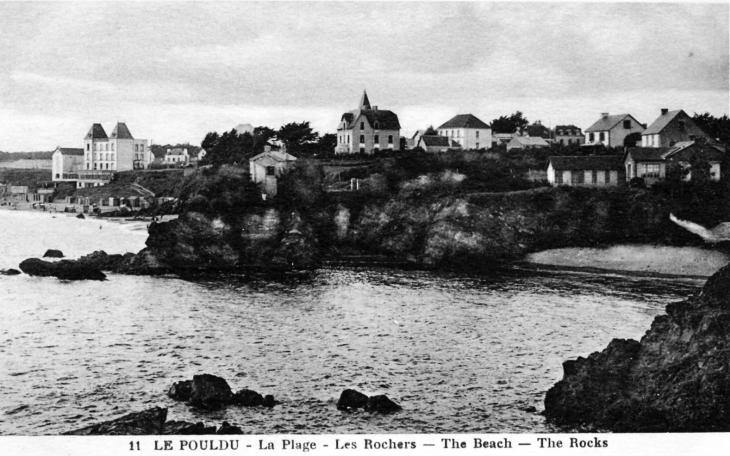 La plage, les rochers, vers 1930 (carte postale ancienne). - Clohars-Carnoët