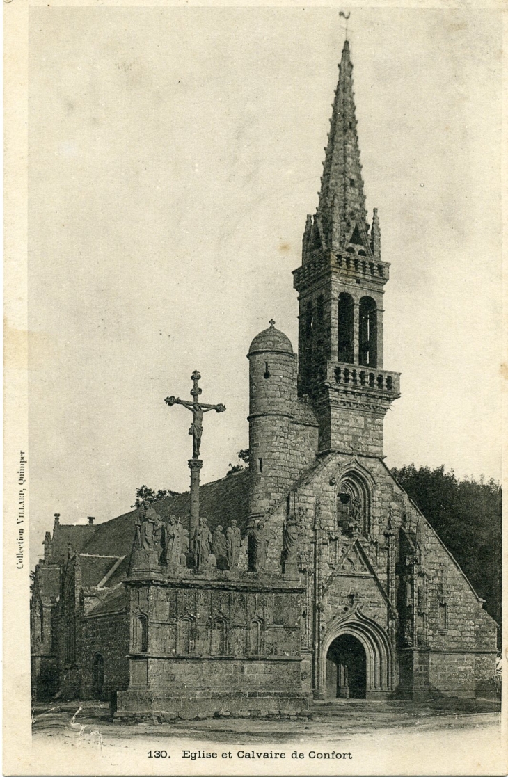 Eglise et Calvaire de Confort (carte postale de 1910) - Confort-Meilars
