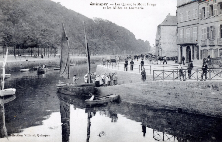 Les Quais, le Mont frugy et les Allées de Locmaria, vers 1920 (carte postale ancienne). - Quimper