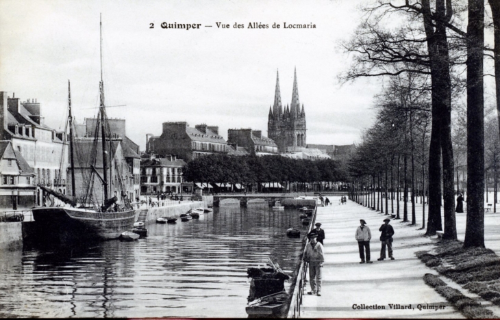 Vue des allées de Locmaria, vers 1920 (carte postale ancienne). - Quimper