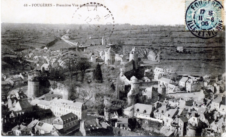 Première vue panoramique, vers 1905 (carte postale ancienne). - Fougères