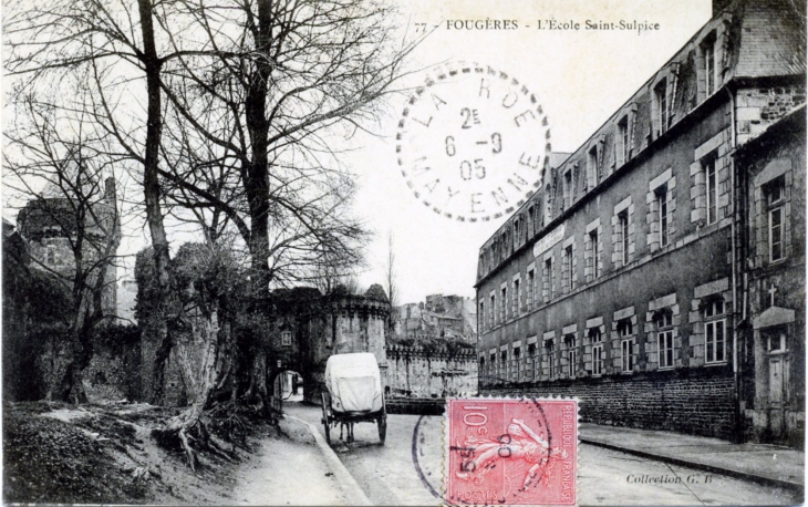 L'école Saint Sulpice, vers 1905 (carte postale ancienne). - Fougères