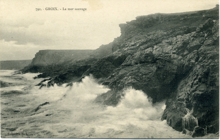 La mer sauvage (carte postale de 1910) - Groix