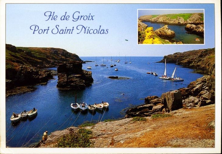Port Saint Nicolas et le rocher de la vache (carte postale). - Groix