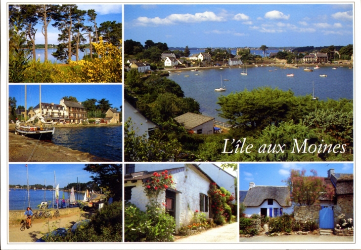 Le Port, la Plage et les Maisons Typiques, carte postake 1990. - Île-aux-Moines