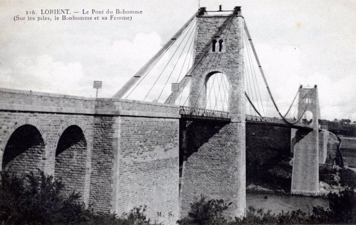Le Pont du Bonhomme, vers 1920 (carte postale ancienne). - Lorient