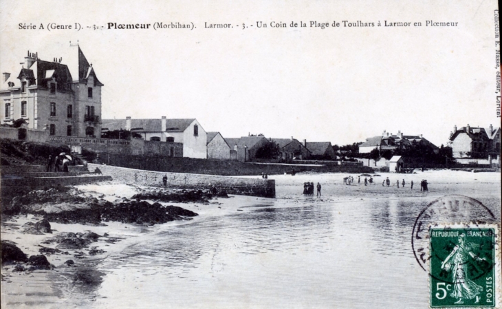 Larmor - Un coin de la Plage de Toulhars. Vers 1910 (carte postale ancienne). - Ploemeur