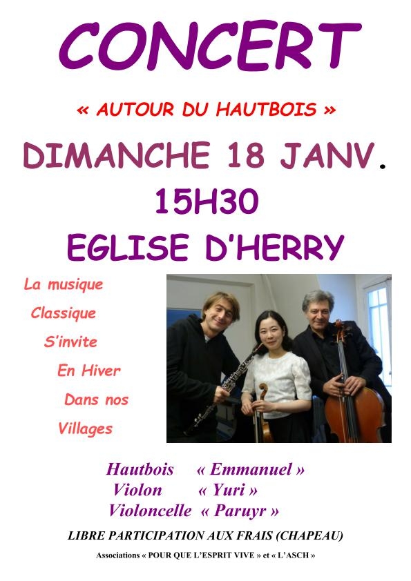 Affiche du Concert du 18 janvier 2015 à 15 h 30 à l'Eglise d'Herry