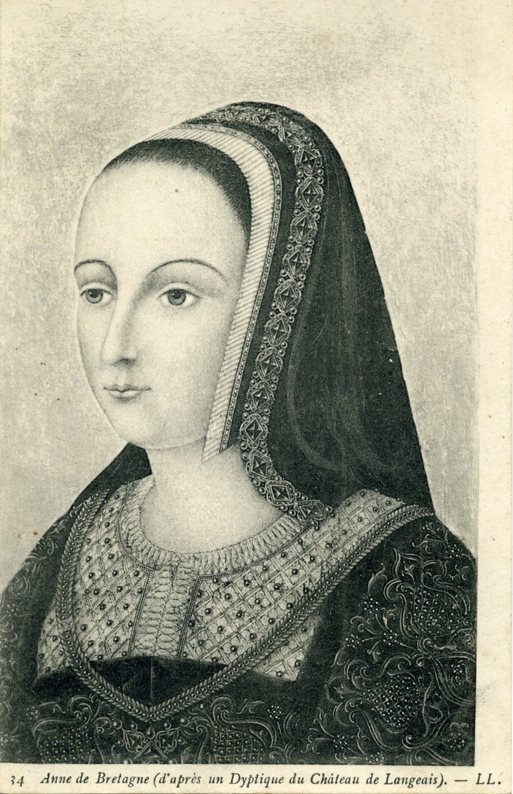 Portrait d'Anne de Bretagne d'après un Dyptique du Château (carte postale de 1910) - Langeais