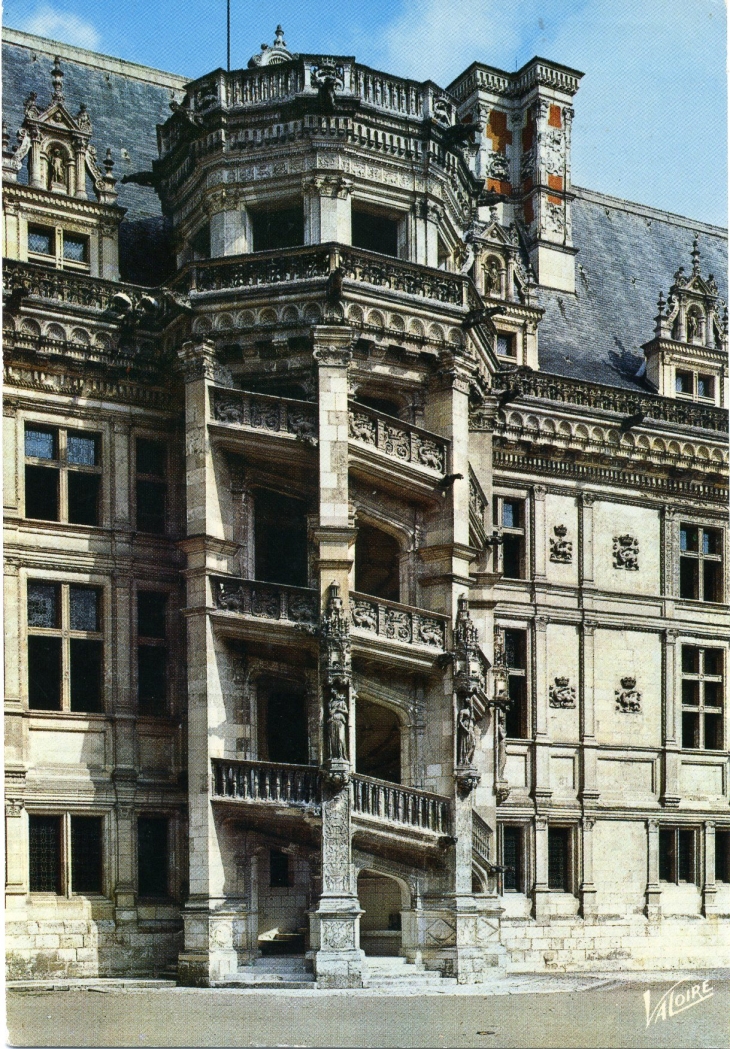 La Cour d'Honneur du Château : l'escalier François 1er (carte postale de 1972) - Blois