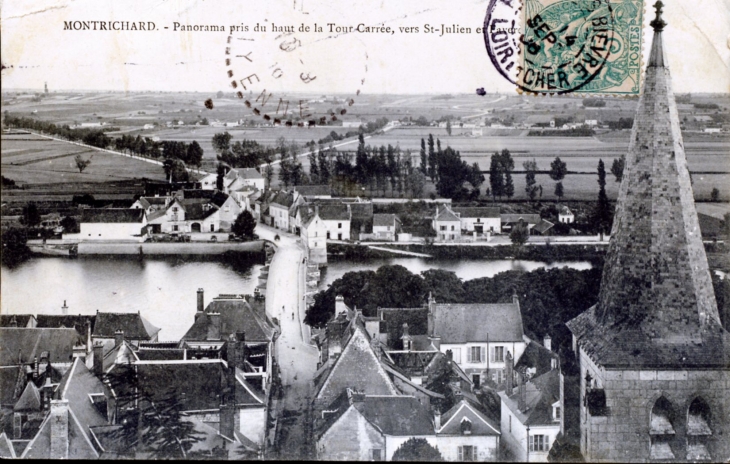 Panorama pris du haut de la Tour carrée, vers 1906 (carte postale ancienne). - Montrichard