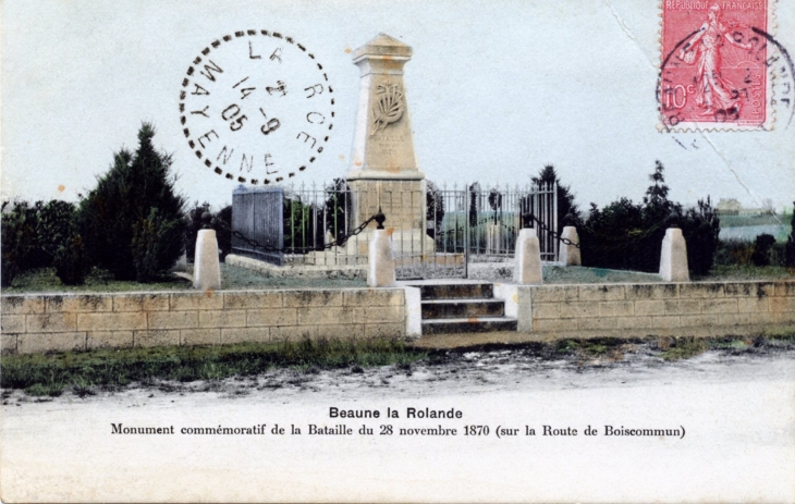 Monument commémoratif de la Bataille du 28 novembre 1870, vers 1905 (carte postale ancienne). - Beaune-la-Rolande