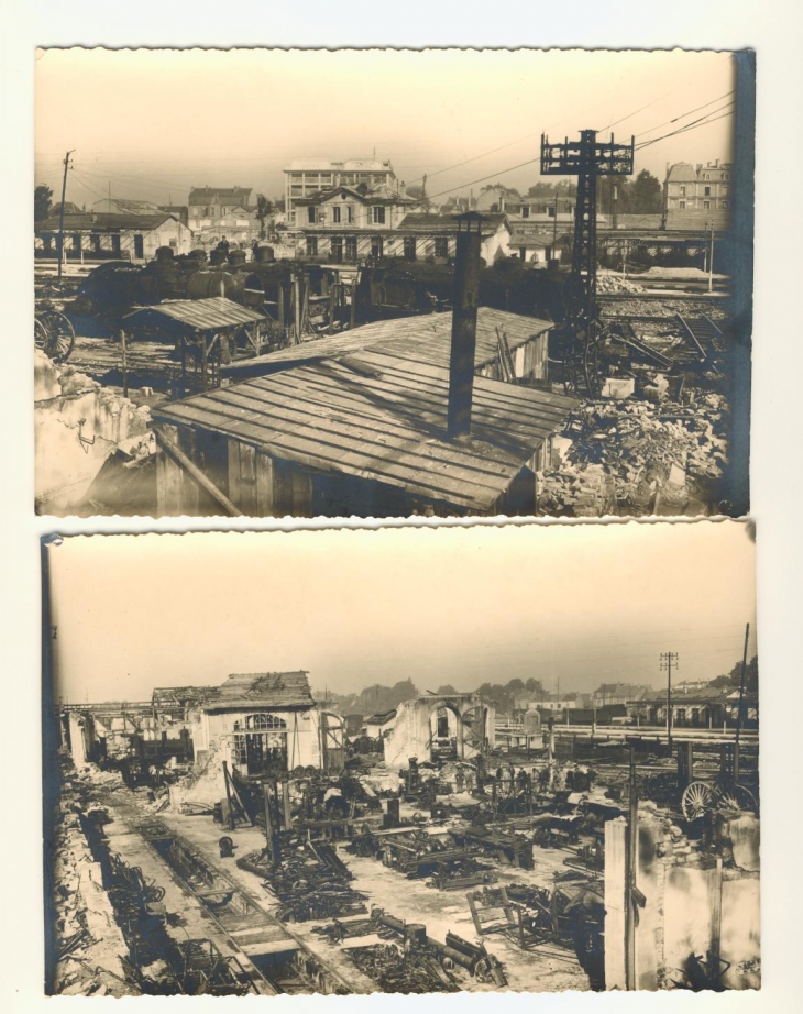 Gare de Chaumont vers 1944 après un bombardement allié