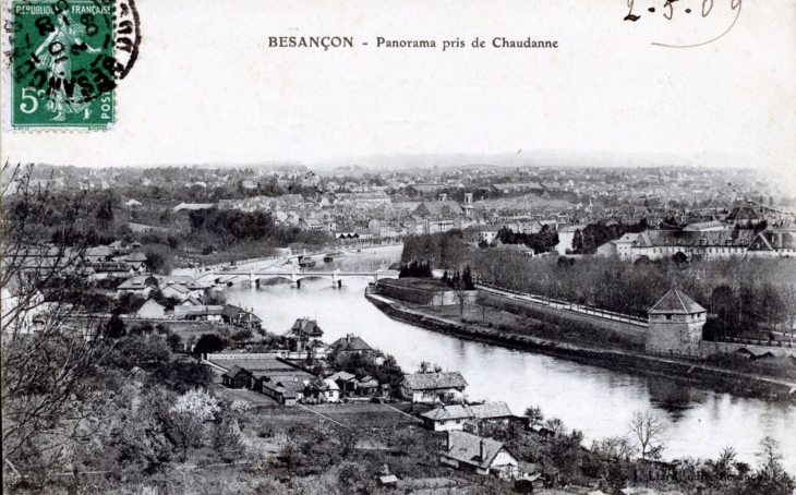 Panorama pris de Chaudanne, vers 1909 (carte postale ancienne). - Besançon
