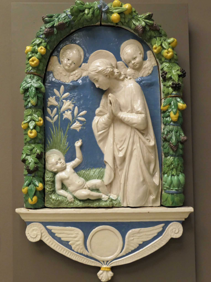 Musée des Beaux Arts : 16e siècle DELLA ROBIA Vierge adorant l'enfant - Rouen