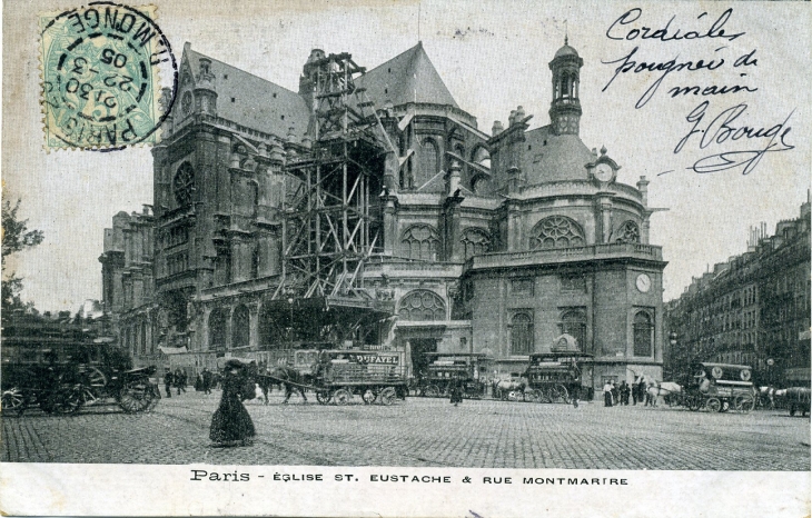 Eglise Saint-Eustache - Rue Montmartre (carte postale de 1905) - Paris 1er Arrondissement