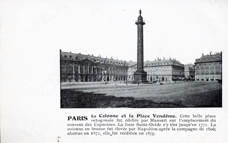 La Colonne et la Place Vendôme, vers 1910 (carte postale ancienne). - Paris 1er Arrondissement
