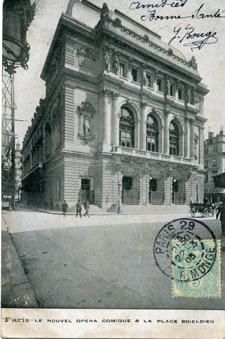 Le Nouvel Opéra Comique & La place Boieldieu (carte postale de 1905) - Paris 2e Arrondissement