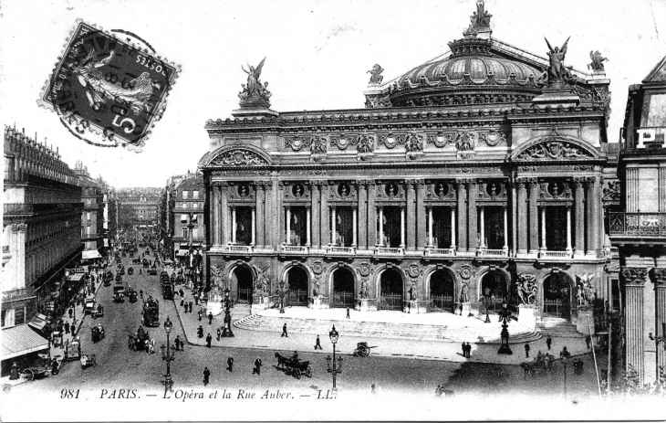 L'opéra et la Rue Auber (carte postale de 1914) - Paris 9e Arrondissement