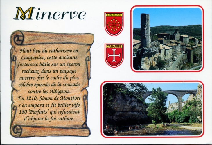 Les ruines du château et le village - Les Gorges de la Cesse (carte postale). - Minerve