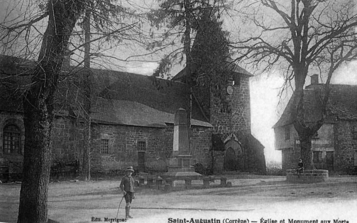 Eglise et Monument aux Morts, vers 1910 (carte postale ancienne). - Saint-Augustin