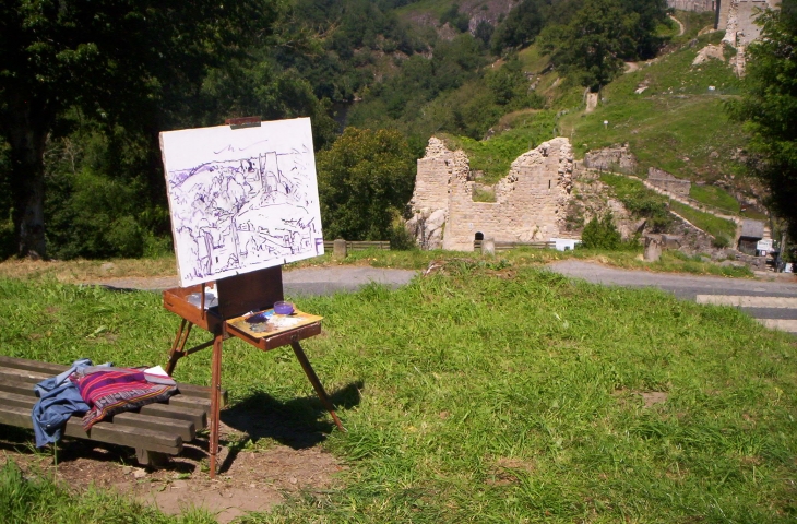 Je commence une toile à Chopeline devant les ruines de la forteresse  - Crozant