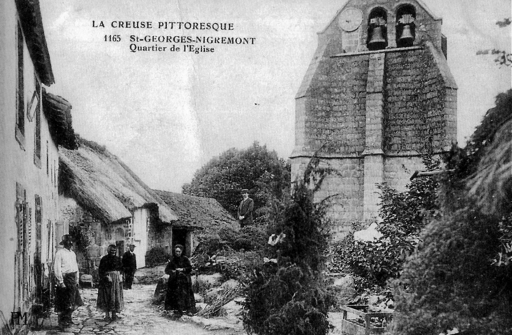 Quartier de l'église, vers 1905 (carte postale ancienne). - Saint-Georges-Nigremont