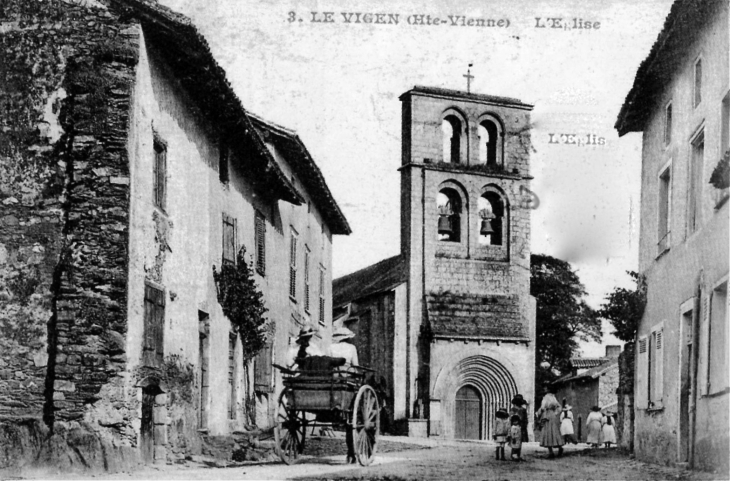 L'église saint Mathurin, vers 1910 (carte postale ancienne). - Le Vigen