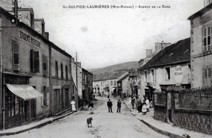 Avenue de la Gare, vers 1908 (carte postale ancienne). - Saint-Sulpice-Laurière