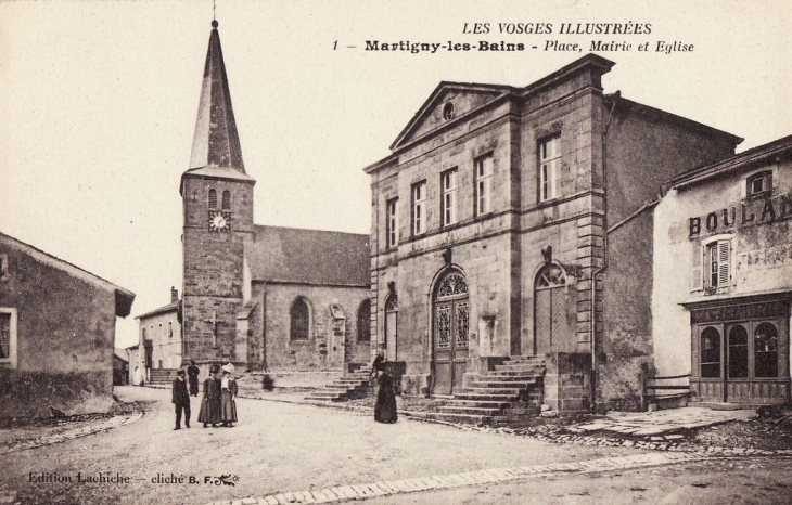 Place,mairie et église - Martigny-les-Bains