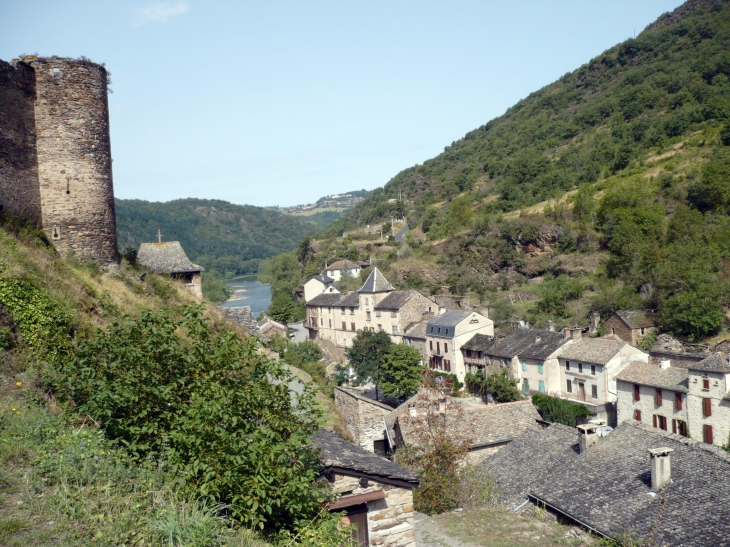 Vue sur le village et le Tarn des terrasses du château. - Brousse-le-Château