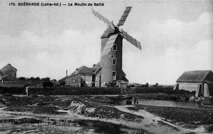 Le Moulin de Saillé, vers 1910 (carte postale ancienne). - Guérande