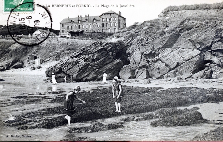 Entre la Bernerie et pornic - La plage de la Josselière, vers1909 (carte postale ancienne);