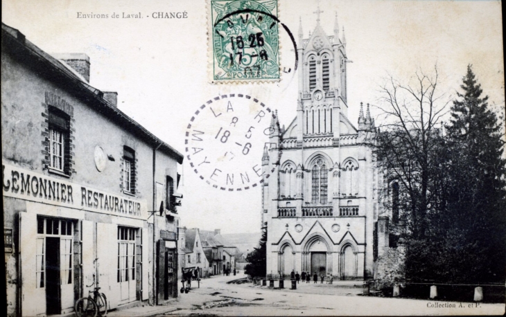 L'église, vers 1907 (carte postale ancienne). - Changé