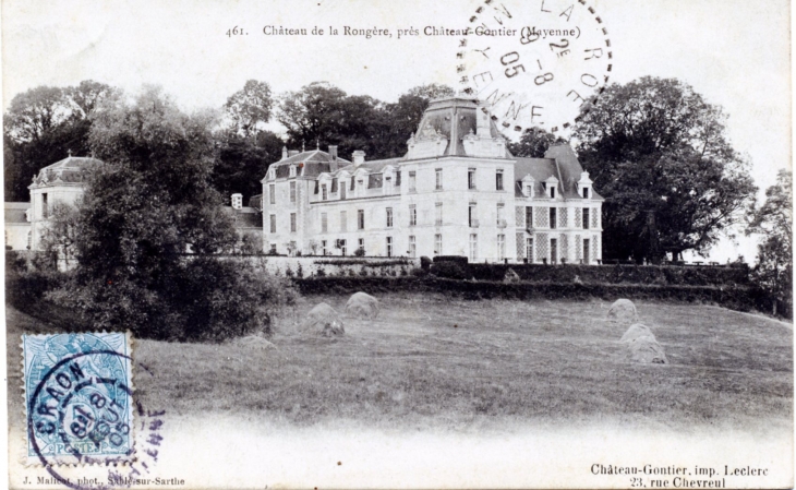 Le château de la Rongère, vers 1905 (carte postale ancienne). - Château-Gontier
