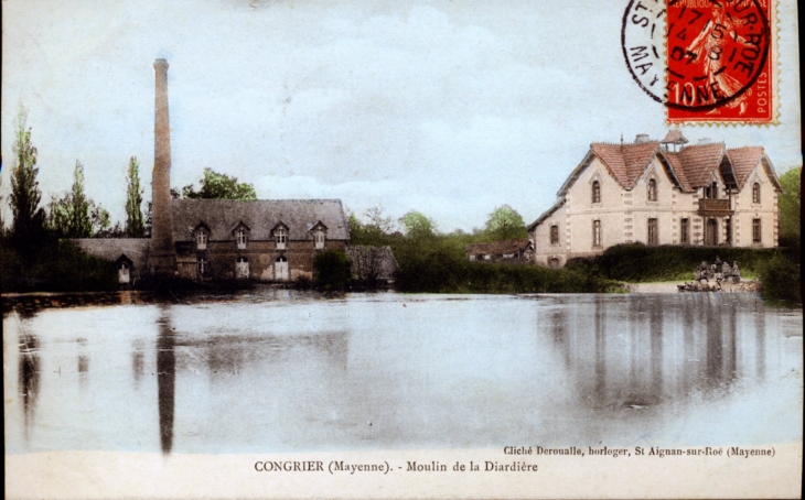 Moulin de la Diardière, vers 1907 (carte postale ancienne). - Congrier