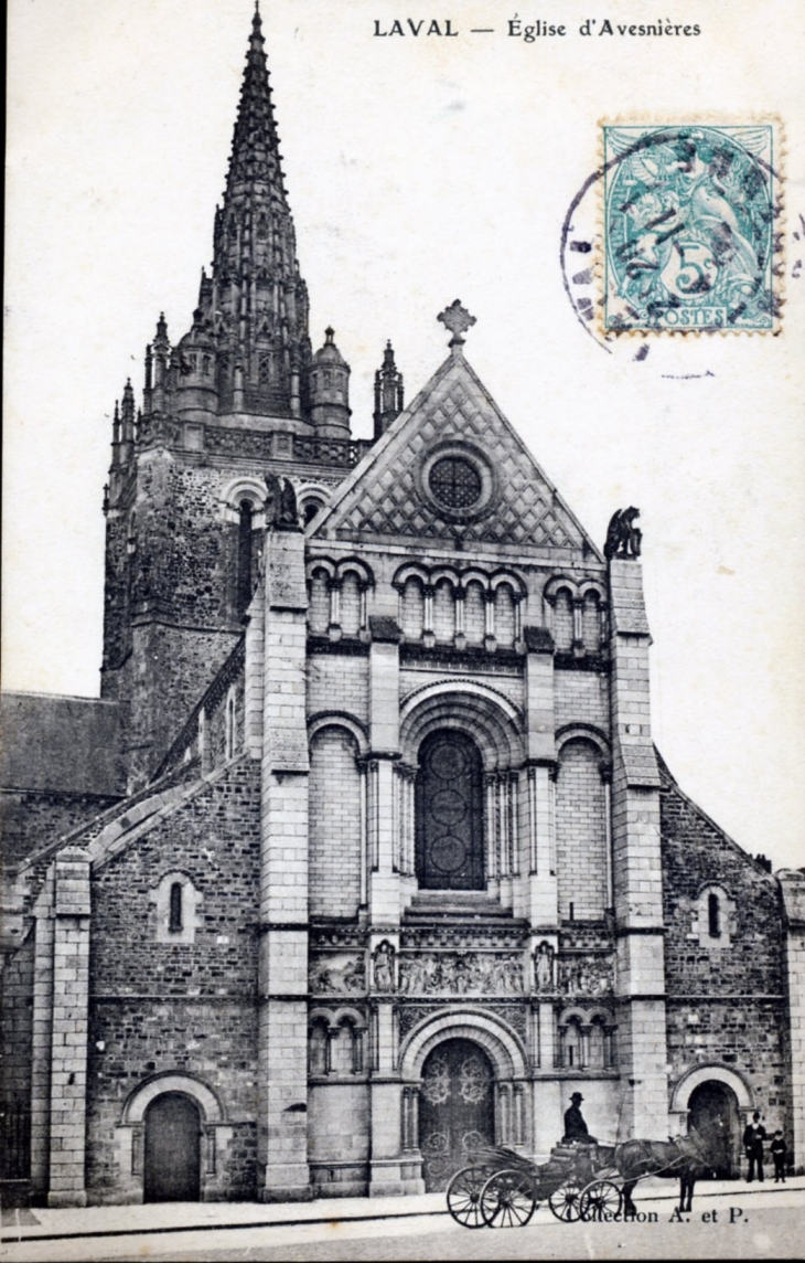 Eglise d'Avesnières, vers 1905 (carte postale ancienne). - Laval
