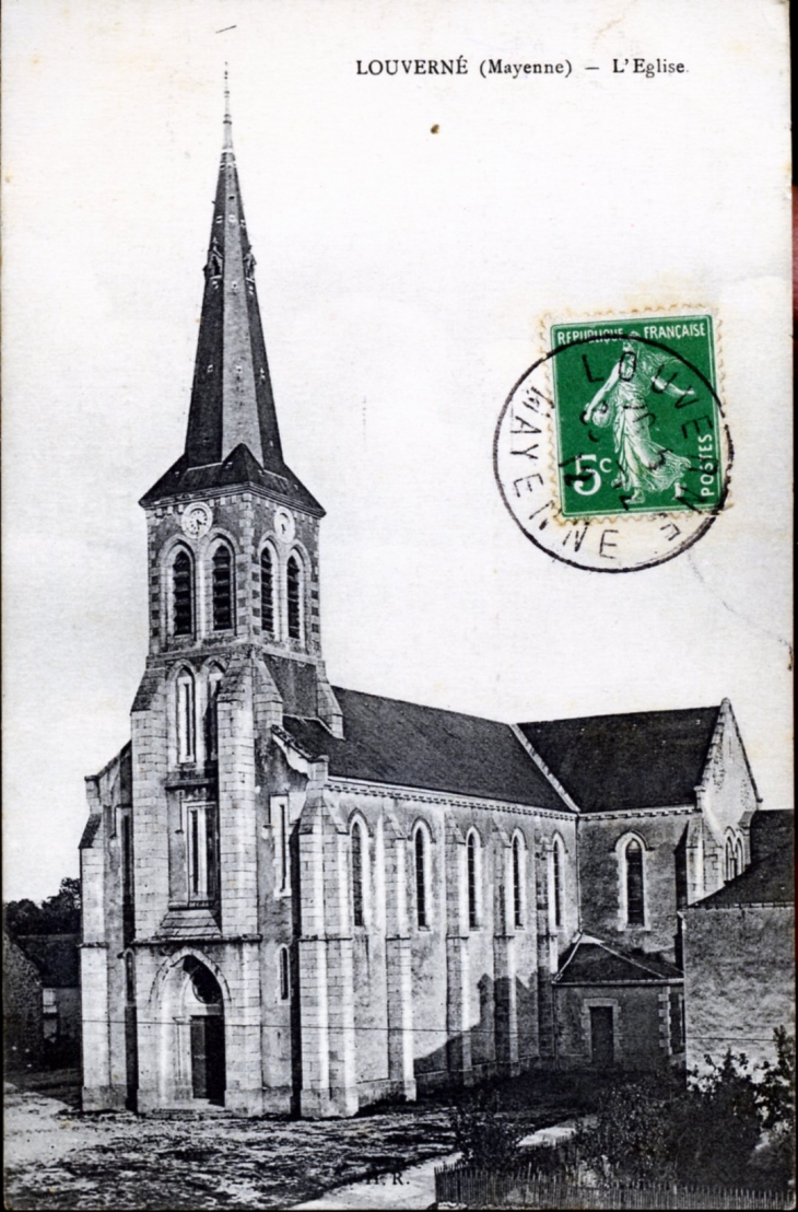 L'église, vers 1912 (carte postale ancienne). - Louverné