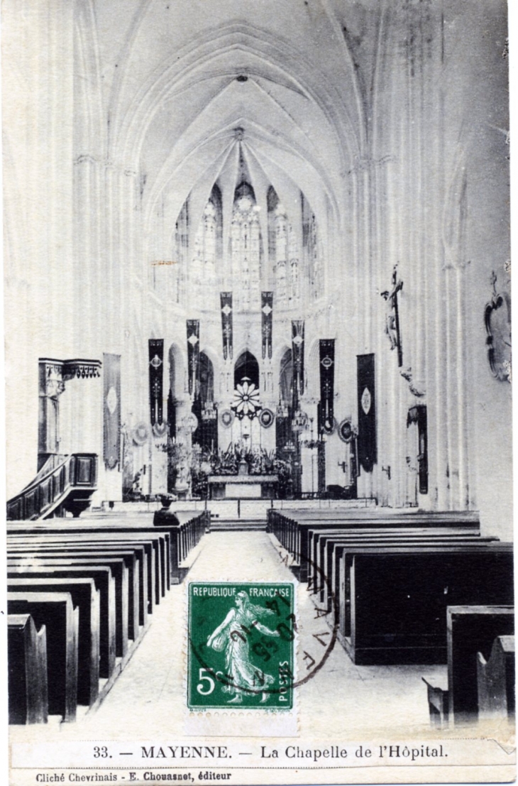 La chapelle de l'Hôpital, vers 1913 (carte postale ancienne). - Mayenne