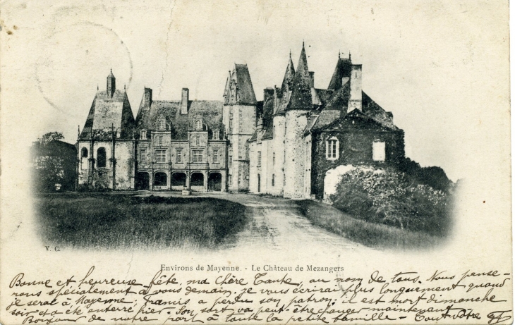 Le château du Rocher (carte postale de 1904) - Mézangers