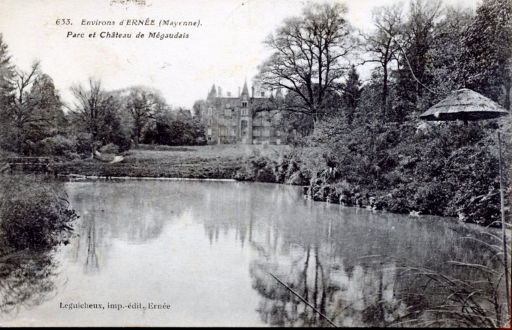 Parc et château de Mégaudais, vers 1922 (carte postale ancienne). - Saint-Pierre-des-Landes