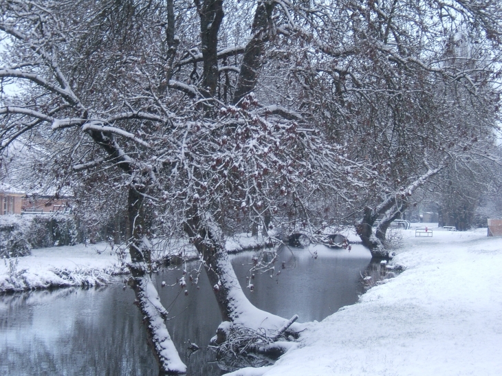 Petit bras du Loir à la Pléiade sous la neige - La Chartre-sur-le-Loir