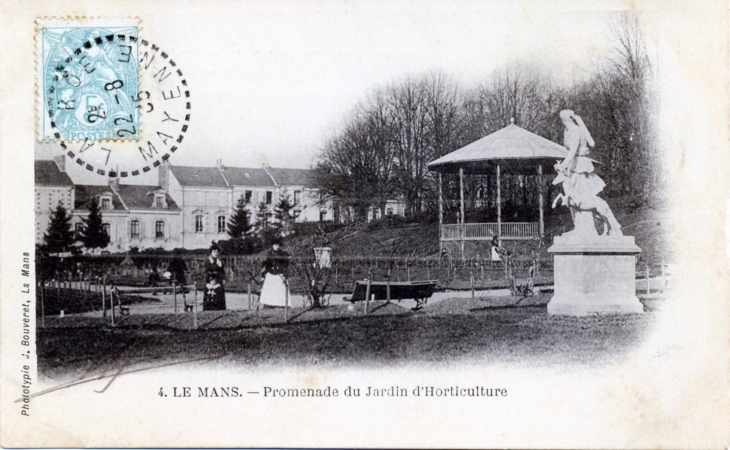 Promenade du Jardin d'Horticulture, vers 1905 (carte postale ancienne). - Le Mans