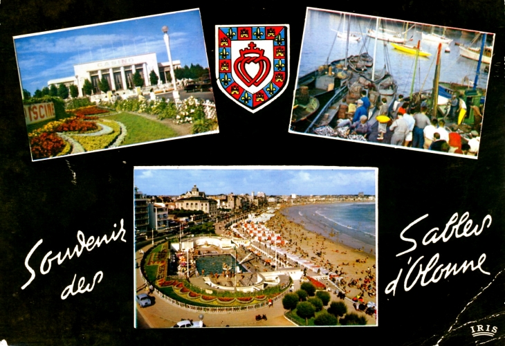 Le Casino - Débarquement des Sardines - La Piscine et la plage (carte postale). - Les Sables-d'Olonne