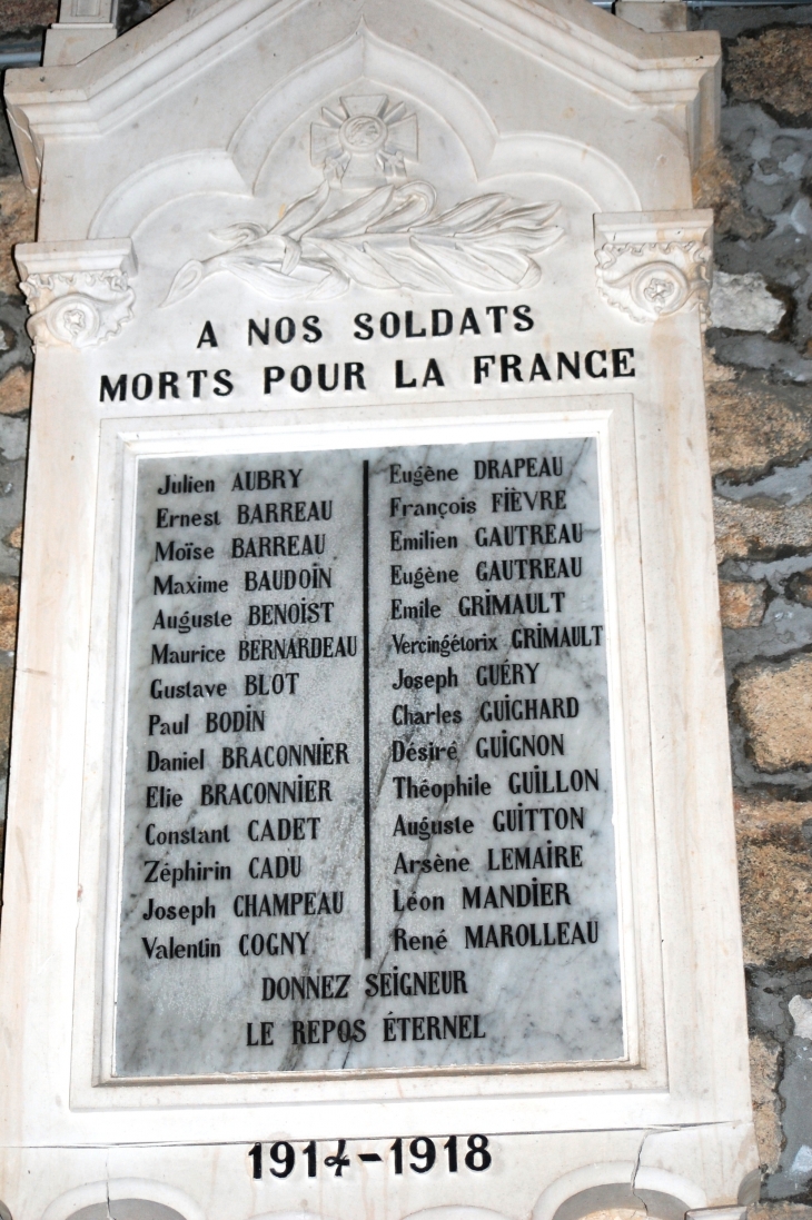Memorial dans l'église des Morts pour la France - Amailloux