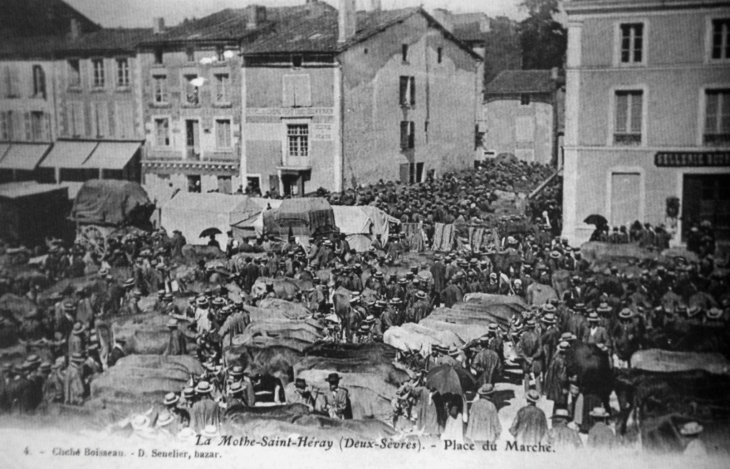 Place du Marché, vers 1908 (carte postale ancienne). - La Mothe-Saint-Héray